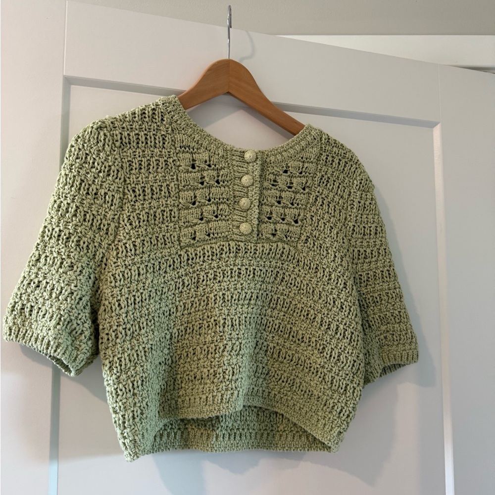 Caroline Constas Light Green Crocheted Sweater